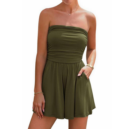 Gleamify Breeze Strapless Tube Romper with Pockets